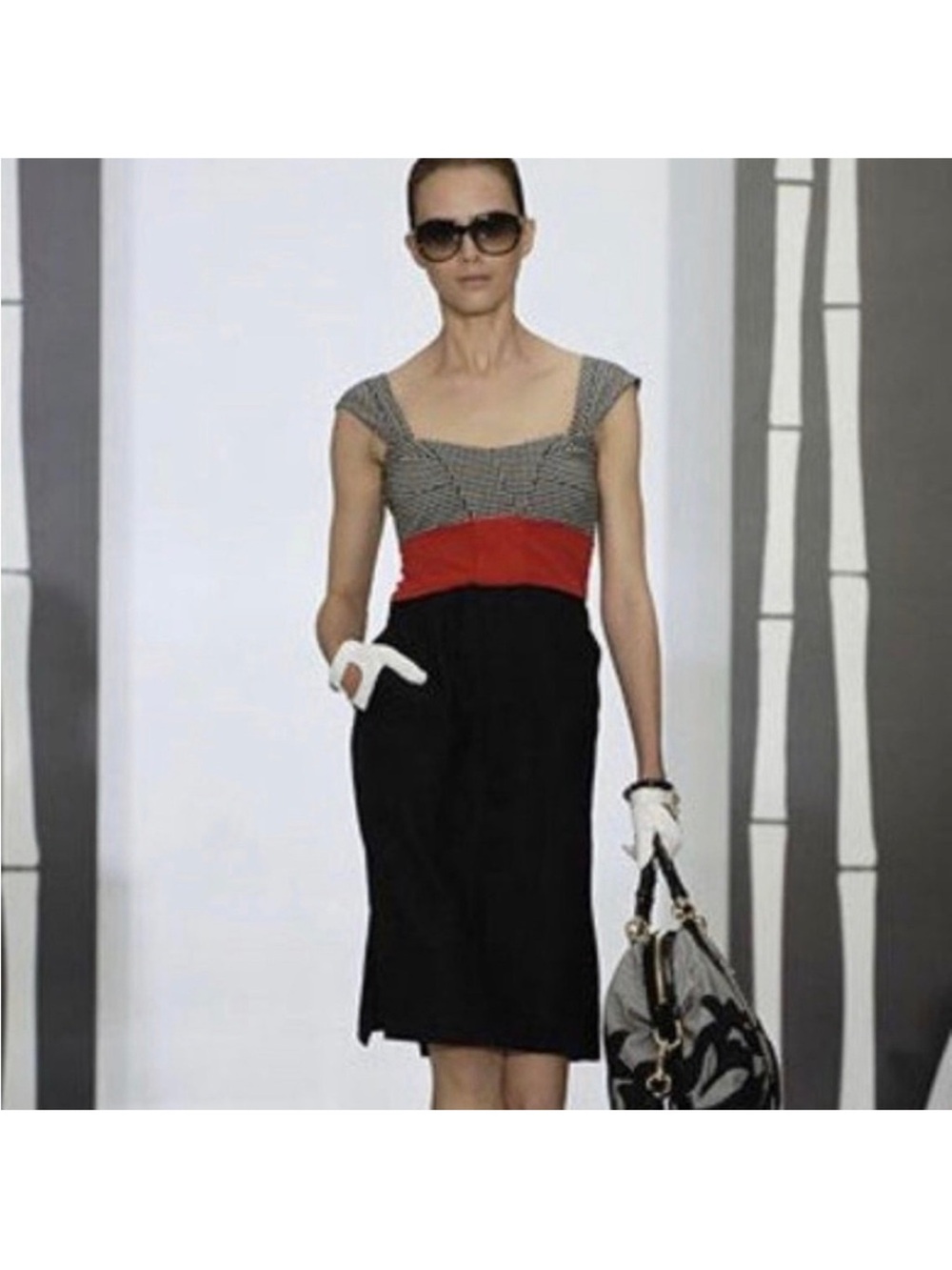 Gucci Resort Gingham Color Block Dress Office Classic Luxury SZ 46 Red Black